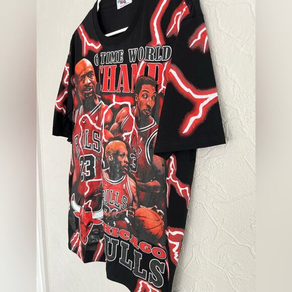 ALL OVER PRINT JORDAN PIPPEN RODMAN BULLS AOP HEAVY SOFT CUT & SEW RARE SZ LARGE - Picture 2 of 5
